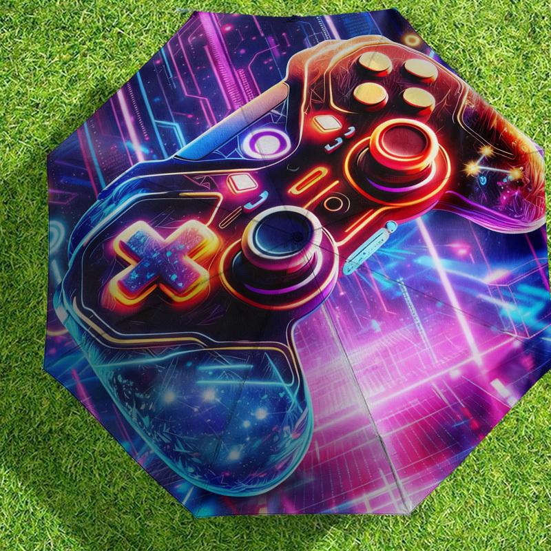 1pc Neon Gaming Controller Pattern Umbrella Design Automatic Opening and Closing Umbrella, High-quality Travel Umbrella, c1128158