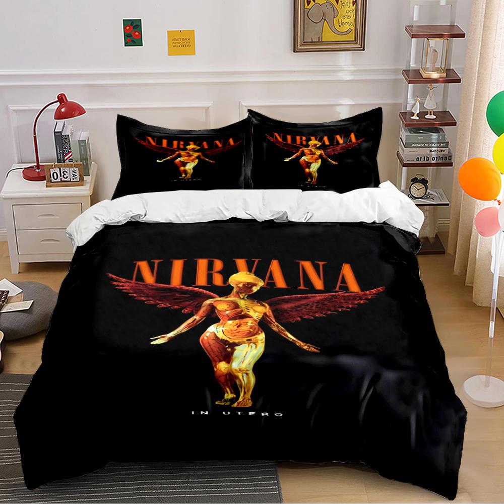 Nirvana In Utero Anděl Černá Sada povlečení Sada povlečení (1 povlak na přikrývku, 2 povlaky na polštář, přikrývka není součástí balení)