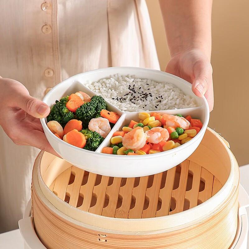 Three-Compartment Ceramic Steaming Plate