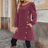 DAFIFY Women's Fashion Spring Fall Solid Color Print Long Sleeve O-Neck Loose Waistline Casual Dresses