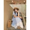 Summer Blue Shirt Dress Women's Loose Casual Gentle Style Long Skirt Two-Piece Set Layering Clothing Female Fashion