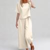 Completo da donna a 2 pezzi alla moda casual a maniche corte con pantaloni cropped
