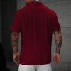 Mens Casual Short Sleeve Striped Cuban Collar Textured Shirt