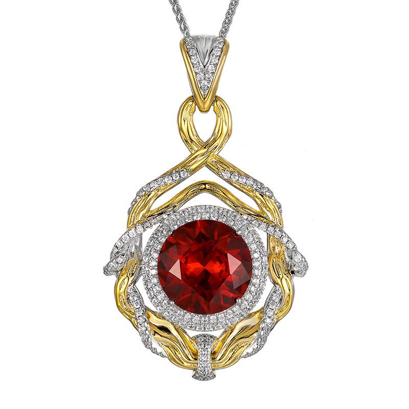 Jewelry Copper Bottom Gold-Plated Simulation Blue Spinel Round Retro Pendant Necklace Stone 16Mm