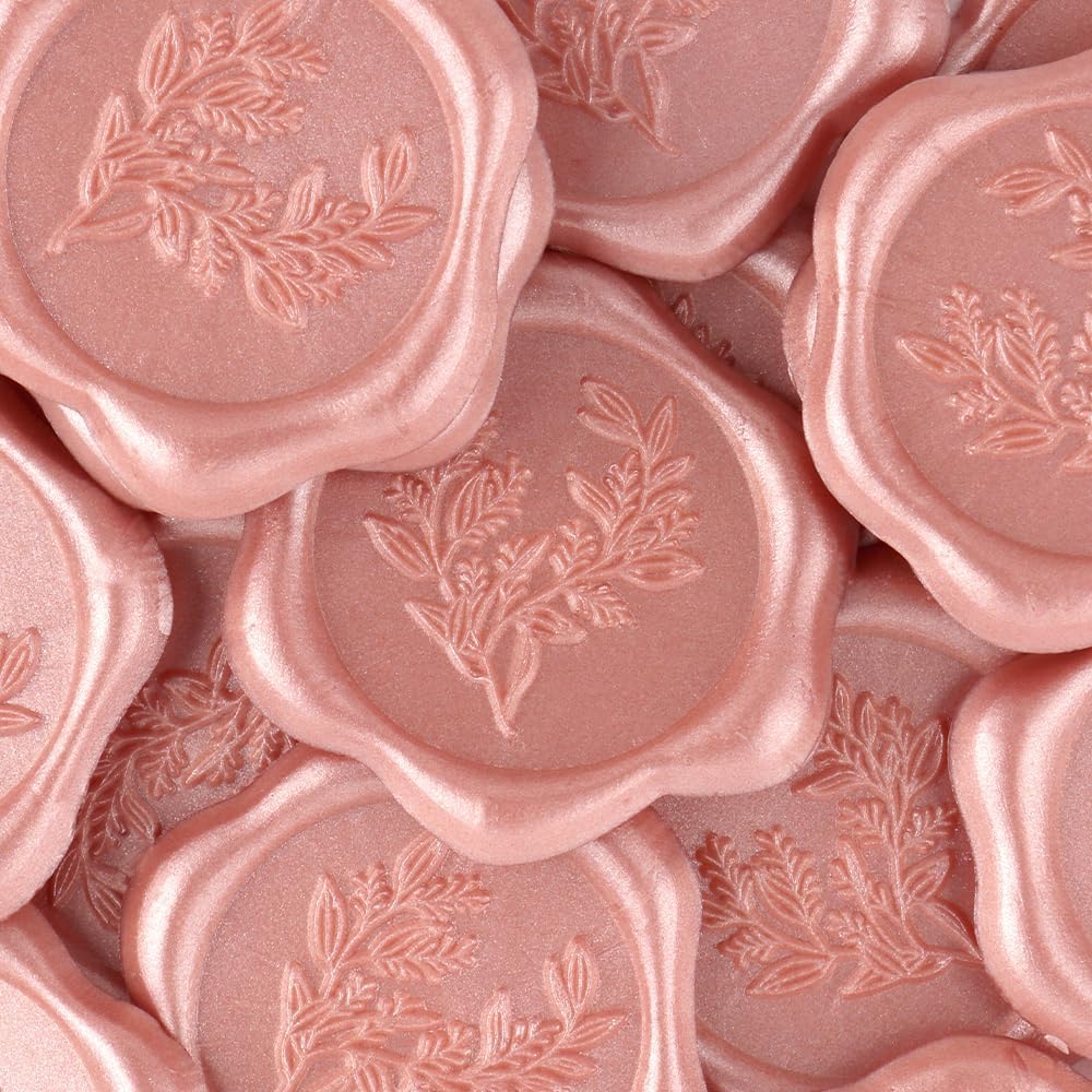 100Pcs Eucalyptus Wax Seal Stickers,Pink Self Adhesive Botanical Envelope Seal Stickers,Great for Gift Wrapping,Wedding Invitation,Greeting
