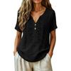 Women V Neck Embroidered Short Sleeve Blouse Casual Loose Fit Button Front Summer Top Lightweight Comfortable Shirt