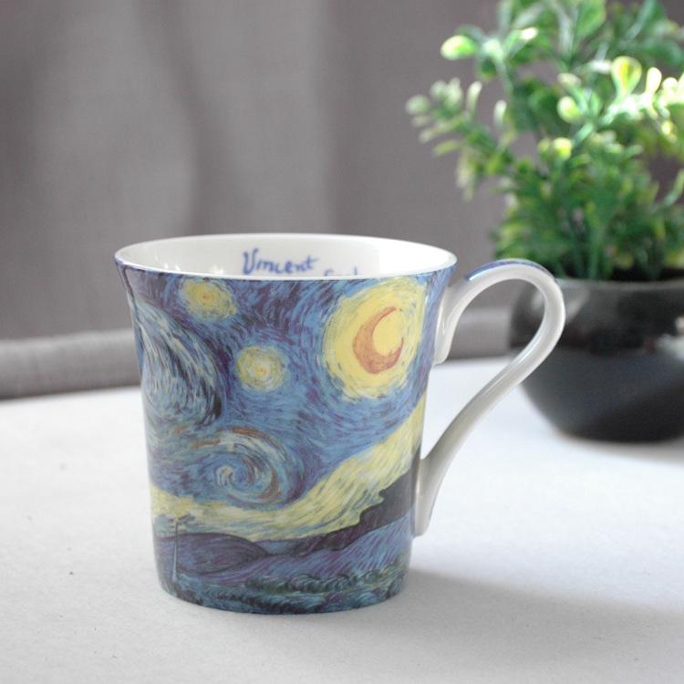 Van Gogh Bone China Mug: Creative Ceramic Cup with Famous European Painting - Personalized Gift