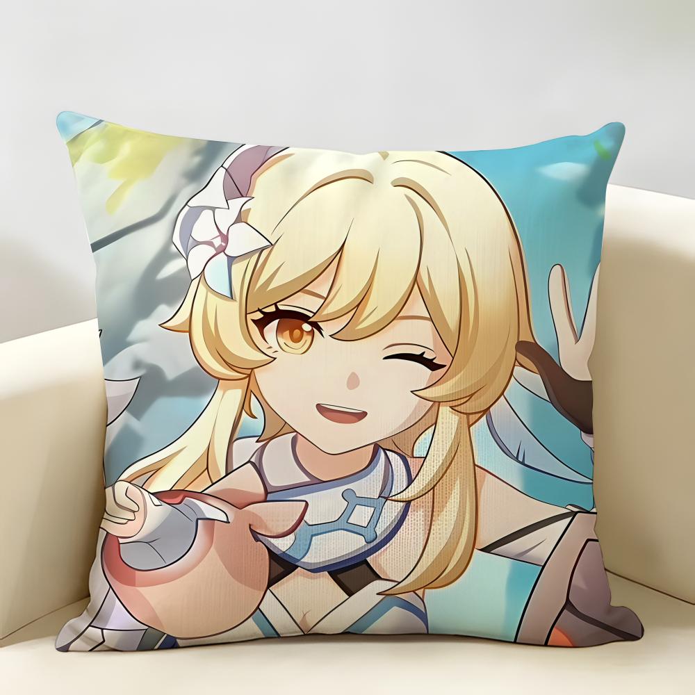 Lumine Genshin Game Cushion Cover Natural Linen Organic Fabric DoubleSided Printing Room Sofa Decor Pillow Case