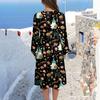 Women's V-Neck Flowing Layered Bohemian Long Sleeve Halloween Print Dress