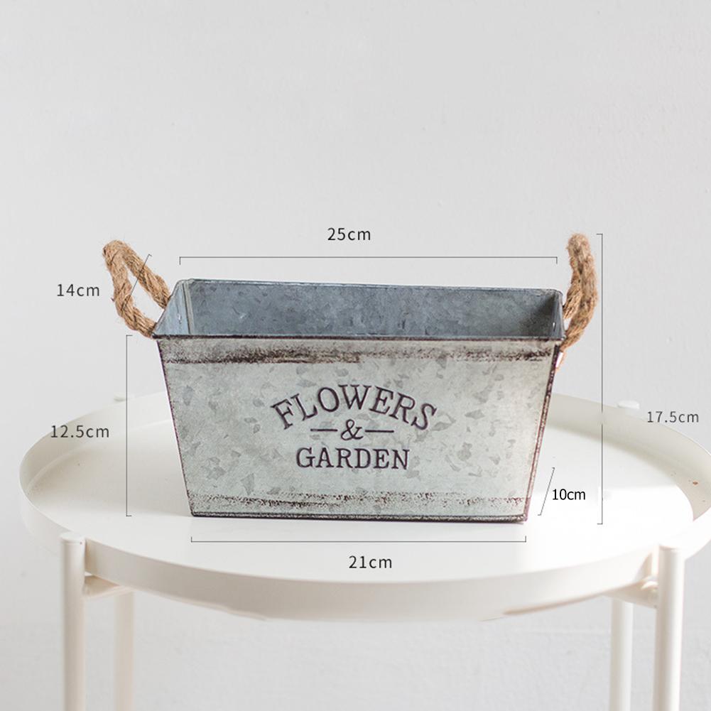 Iron Flower Pot Old Retro Iron Bucket Living Room Tin European Vase Desktop Storage Bucket Garden Decoration Flower Bucket Pot