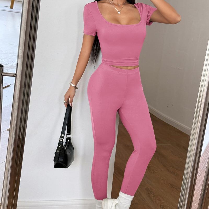 

Two-piece Solid-color Women s Set for Sports and Yoga Spring and Summer S рожевий
