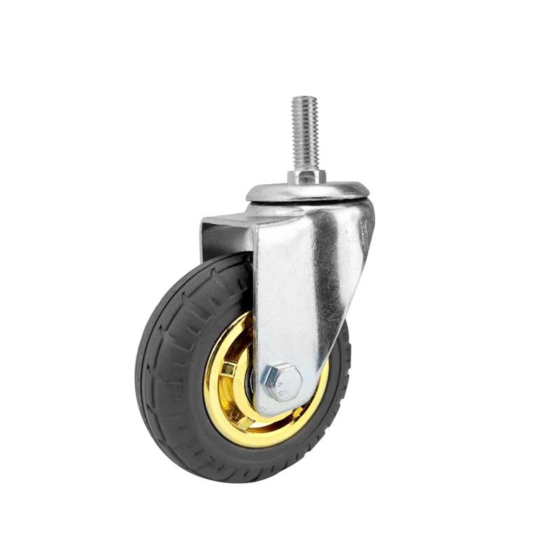 3" Medium Caster Universal Wheel, 4" Gold-Gray Rubber Wheel, 5" Threaded Stem, Plug-In Expansion, Elastic Silent Wheel