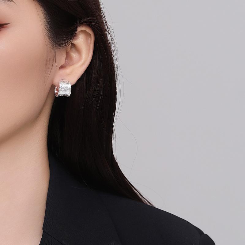 Korean Version of Niche Curved Simple Texture Brushed Smooth Earrings Korean Fashionable Personalized Ear Jewelry