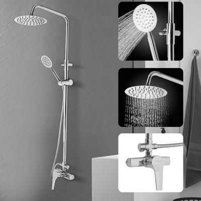 Copper Thermostatic Shower Set Hot/Cold Shower Faucet Rain Shower Set Shower Faucet Bathtub Round Shower Head Sprayer Silver