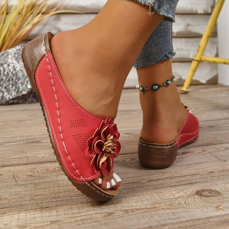 Large Platform Cutout Slipper Women's Floral Wedge Beach Sandal