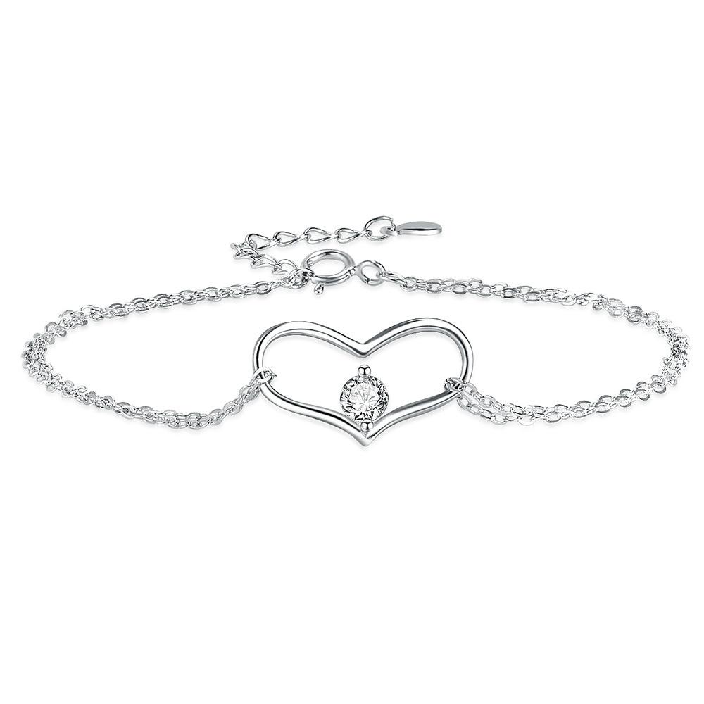 

S925 Серебряный двухслойный браслет Love Женский простой и модный индивидуальный браслет из вермикулита в форме милого сердца