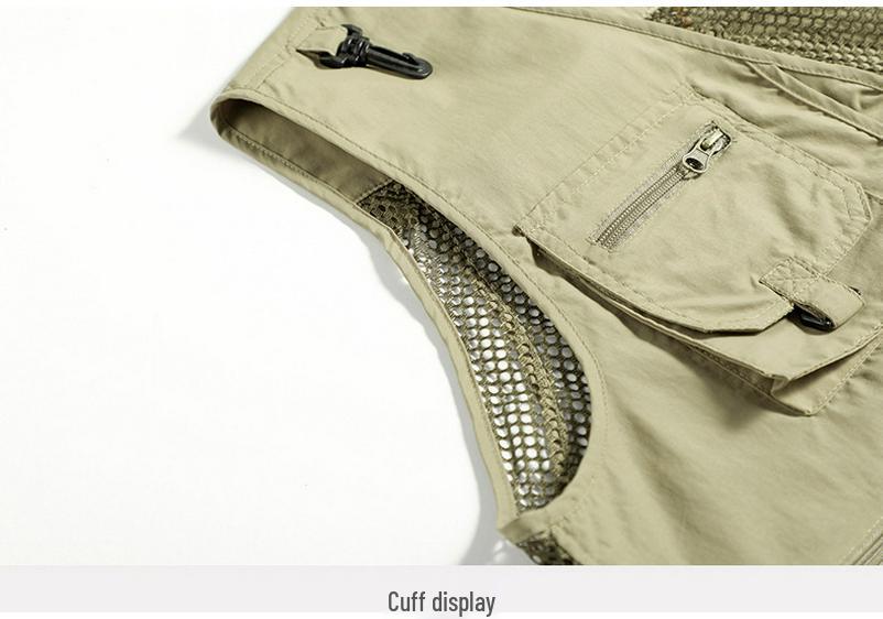 Gilet de pêche en maille à poches multiples à séchage rapide pour homme - Veste décontractée d'extérieur Printemps & Automne
