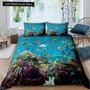 Kids Cartoon Ocean Animal King Queen Bedding Set Underwater World Duvet Cover Marine Life Quilt Cover Polyester Comforter Cover