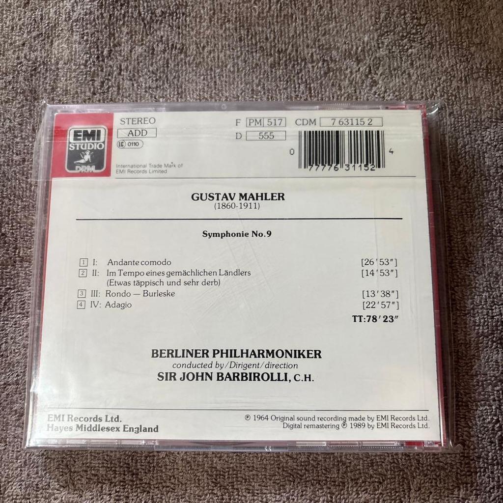 Used Sir John Barbirolli Mahler Symphony No. 9 CD
