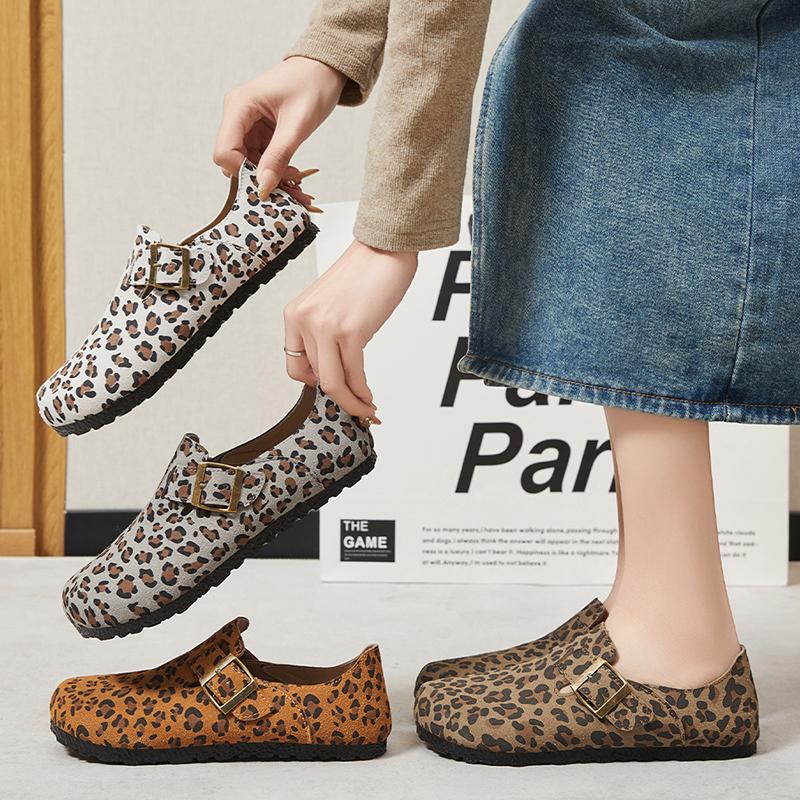 Fashion Smile Summer New Leopard Print Shoes Flat Leather Covered Outdoor Fashion Women's Shoes Polyurethane Soft Sole Sandals For Women