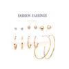 European & American Retro Pearl-Set: Creative French Gold Earrings, 6-Piece Set.
