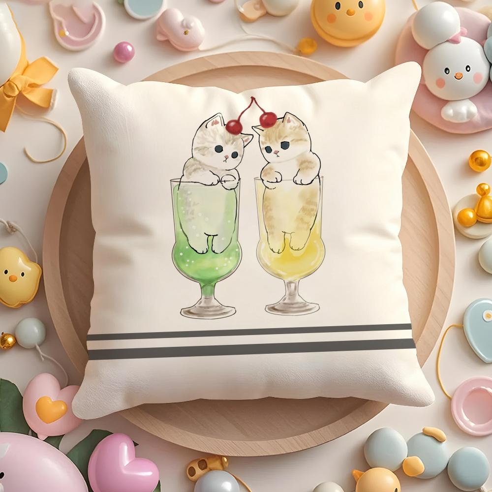 Cute Cat Cartoon Animal Cushion Cover Short Plush DoubleSided Printing Home Machine Washable In Warm Winter Pillow Cover