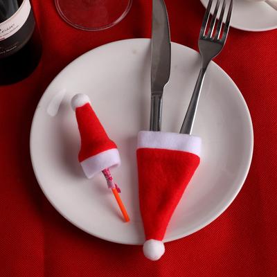 Weihnachtsdekoration Weihnachtsmütze, Hut aus gebürstetem Stoff, Weihnachtsmütze Besteckhülle Weihnachten Heimdekoration Weinflaschenhülle