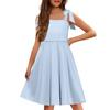 Children's Dress Without Cuffs Pocket Square Collar Casual Style Solid Color Dress