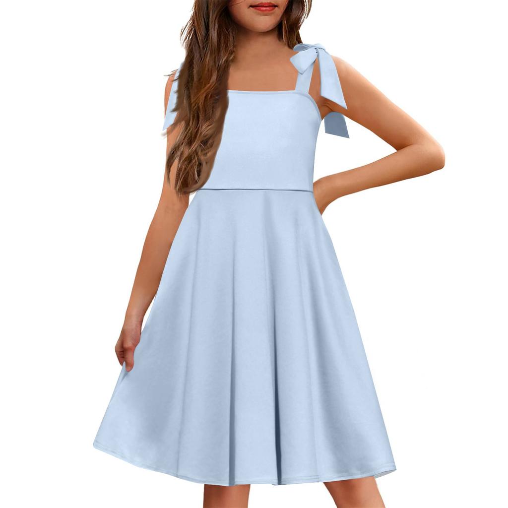 Children's Dress Without Cuffs Pocket Square Collar Casual Style Solid Color Dress