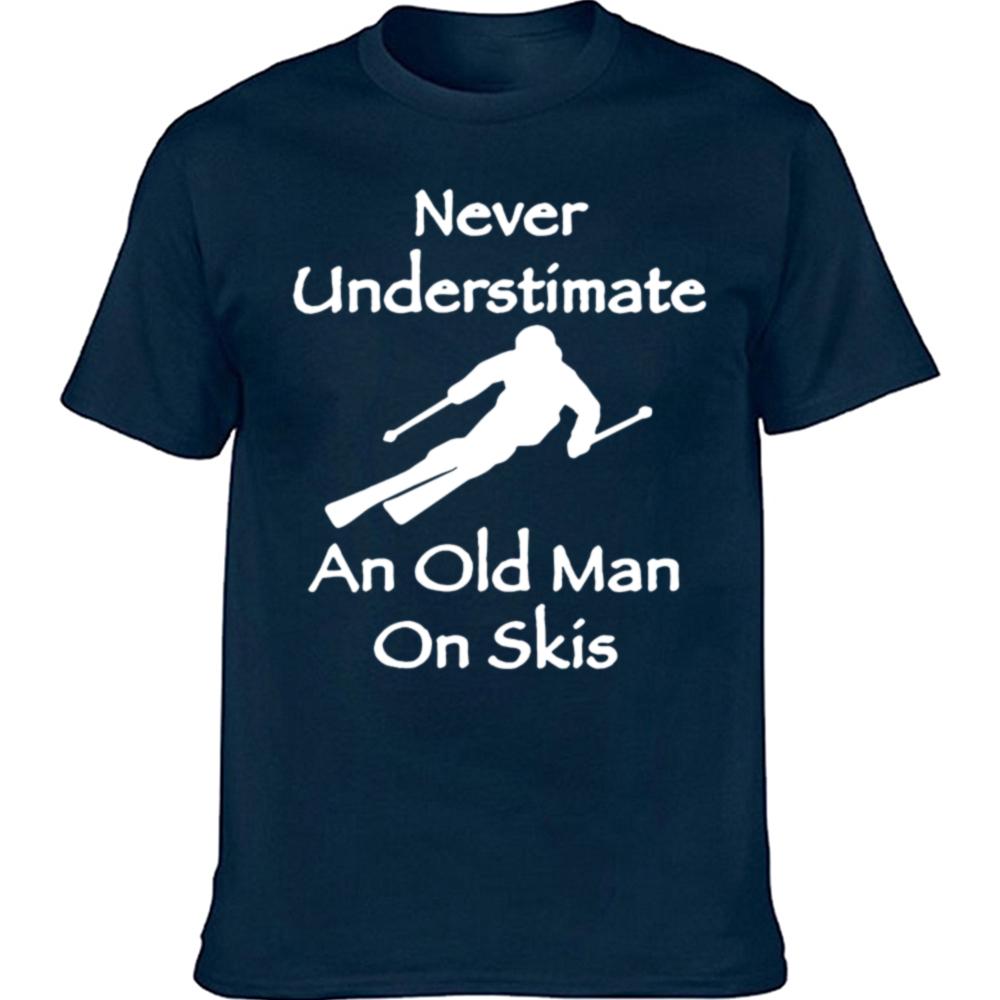Never Underestimate An Old Man on Skis T Shirt Men Adventure SKI Casual Tshirt Gift for Snowboarder Love Snowboarding Tee