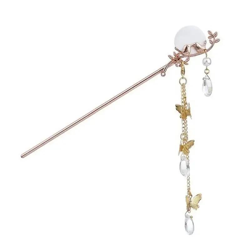 Vintage Tassel Hair Accessories Chinese Traditional Classic Pearl Tassel Butterfly Stick Straight Board Hair Clip Hanfu Jewelry