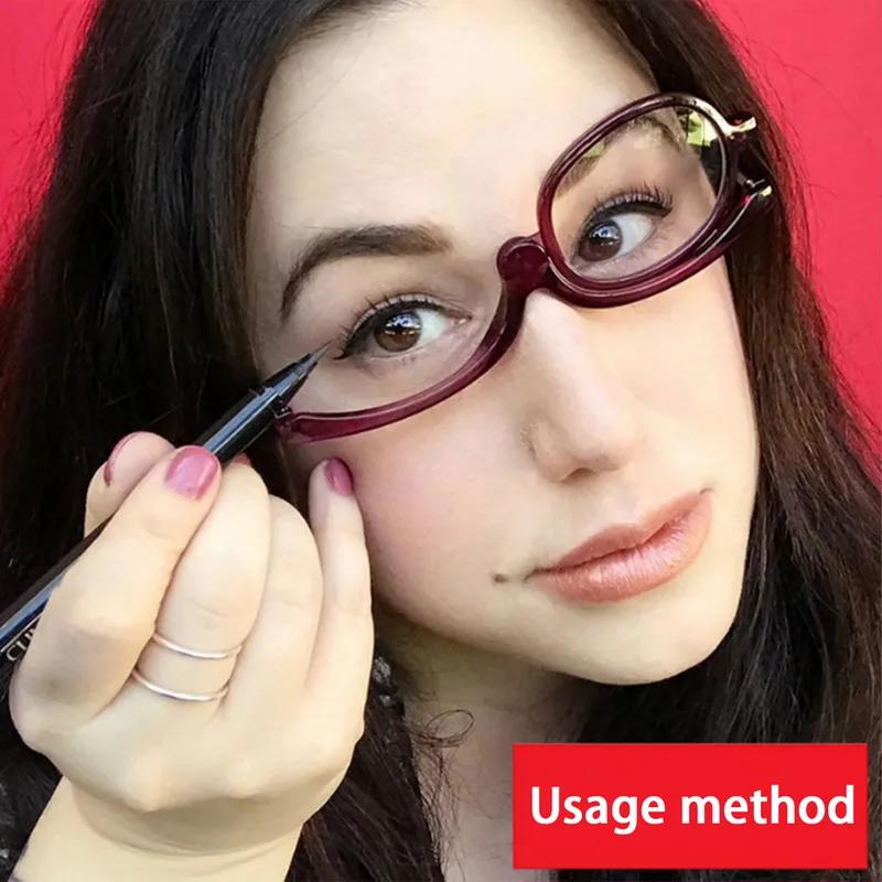 A Pair of PC Cosmetic Mirror Reading Eyeglasses for Daily Wear Rotating Monocle Women Makeup Anti-blue Reading Eyeglasses for Daily Wear