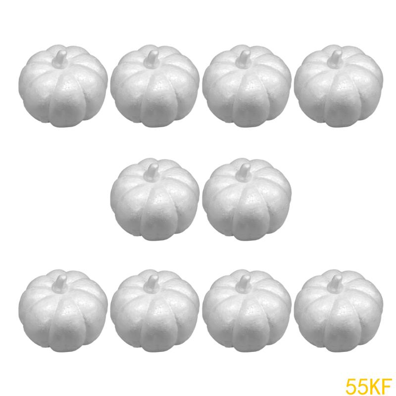 55KF 10Pcs Artificial Pumpkins 8cm OR 10cm White Foam Pumpkins for Fall Festival Thanksgiving Home Party Table Decoration