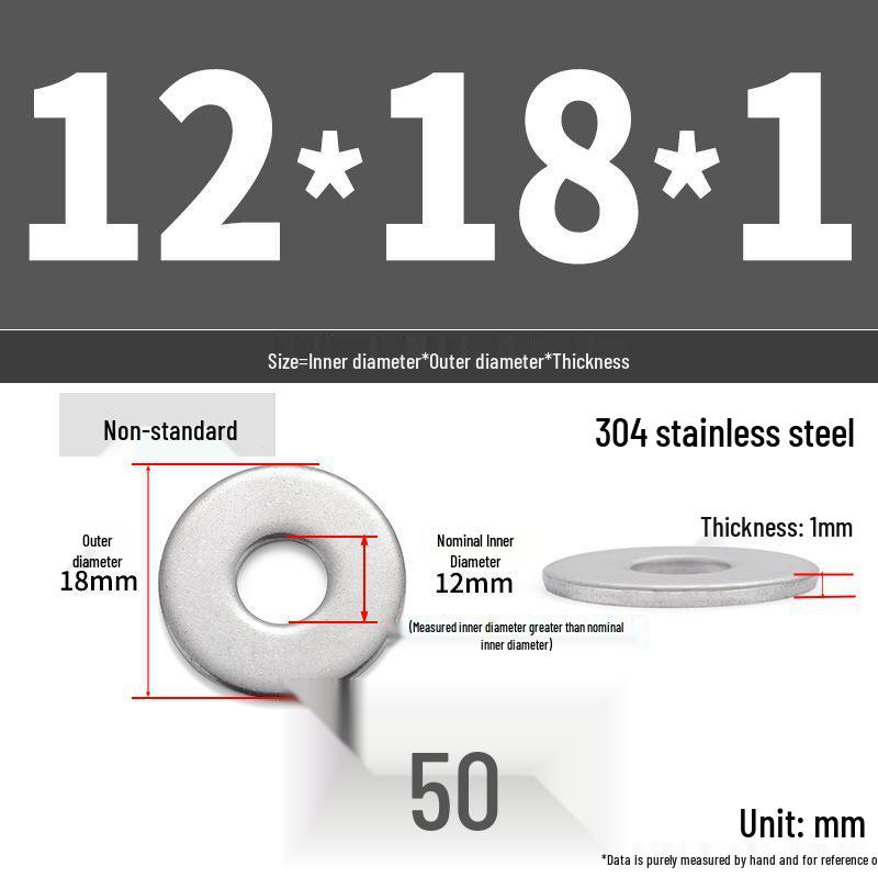 304 Stainless Steel Enlarged Flat Washer Ring (Sizes: M1.6-M22)