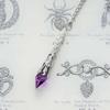Temperament Goth Sliver Color Carving Teardrop-shaped Purple Crystal Pendant Necklace for Women Halloween Party Witch Jewelry