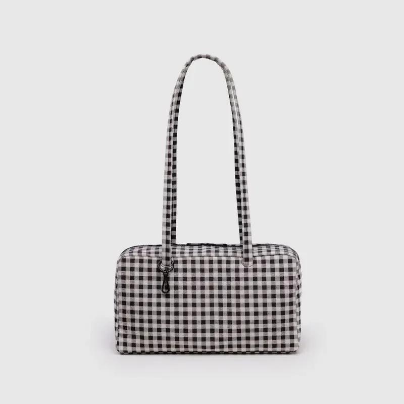 

European American Large Capacity Shoulder Bag Fashion Plaid Nylon Handbag Simple Lightweight Versatile Women Commute Travel Bag