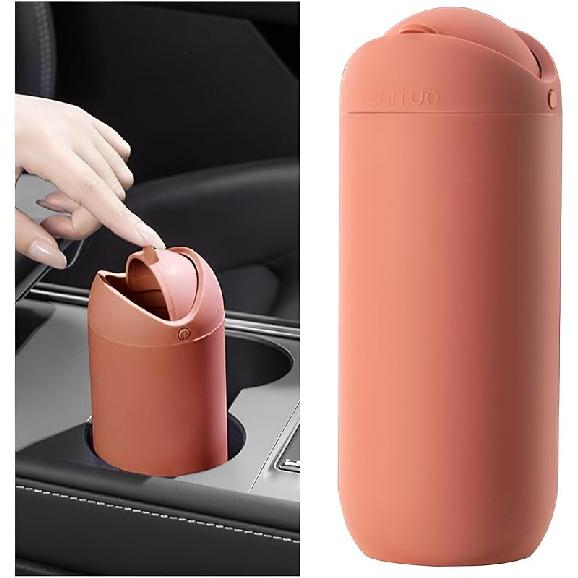 Car Trash Can With Lid, Silicone Leakproof Mini Round Vehicle Garbage Bin For Cup Holder, Portable Automotive Interior Waste Storage & Organizers