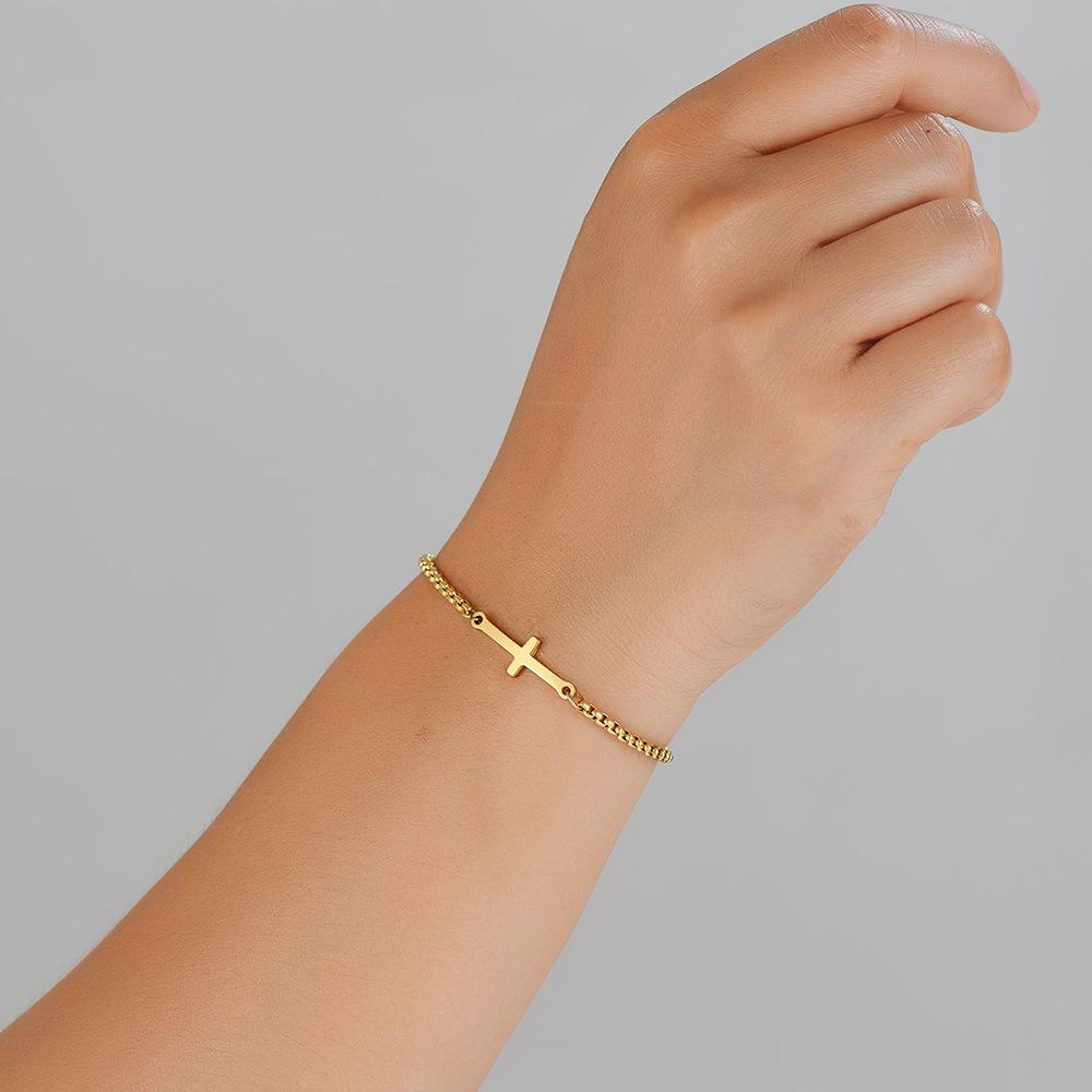 European & American Style Adjustable Titanium Steel Cross Bracelet for Women - Available in Three Colors, Laser Engraving Option