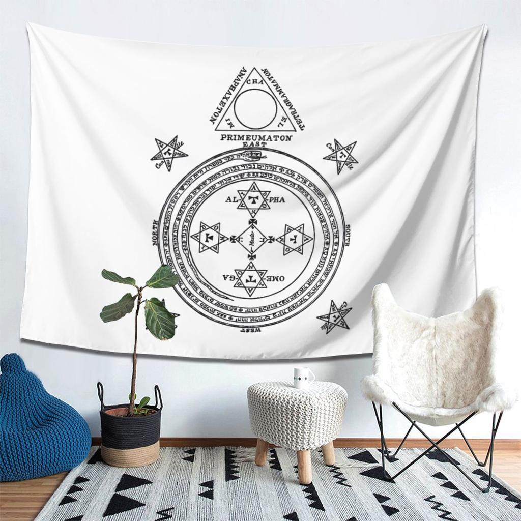 Solomon Circle Goetia Black N White Tapestry Decoration Art Aesthetic Tapestries for Living Room Home Wall Cloth Wall Hanging