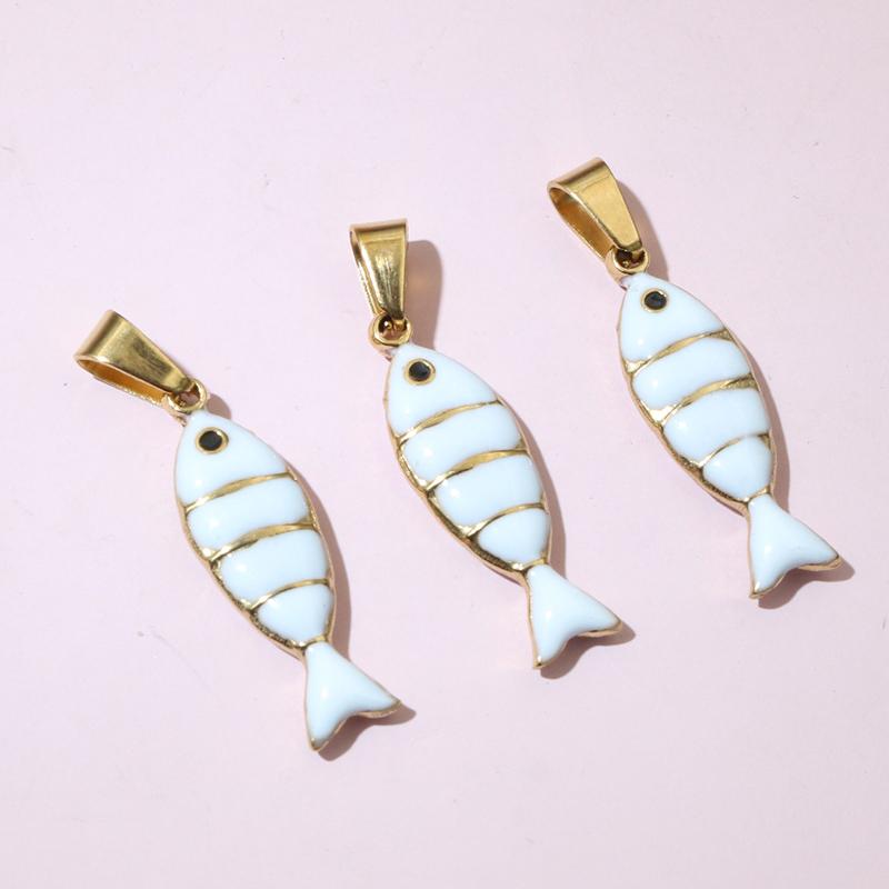 2pcs 28x7mm Stainless Steel Enamel Fish Charms Pendant with Pinch Clasp DIY Necklace Jewelry Making Accessories Findings