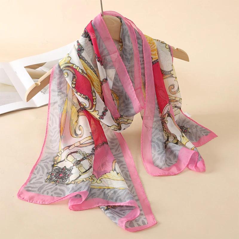 New Print Chiffon Scarf Shawl Women Sunscreen Silk Scarf Turban Long Wrap Beach Travel Outdoor Accessories Trendy Headband