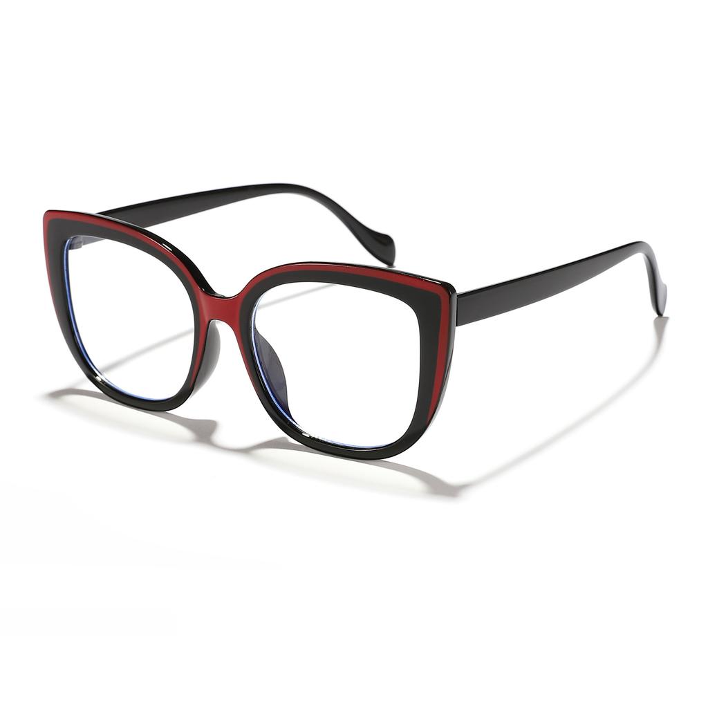 Rennes European and American color matching square large frame cat eye anti-blue light glasses women's plain face small myopia frame glasses new