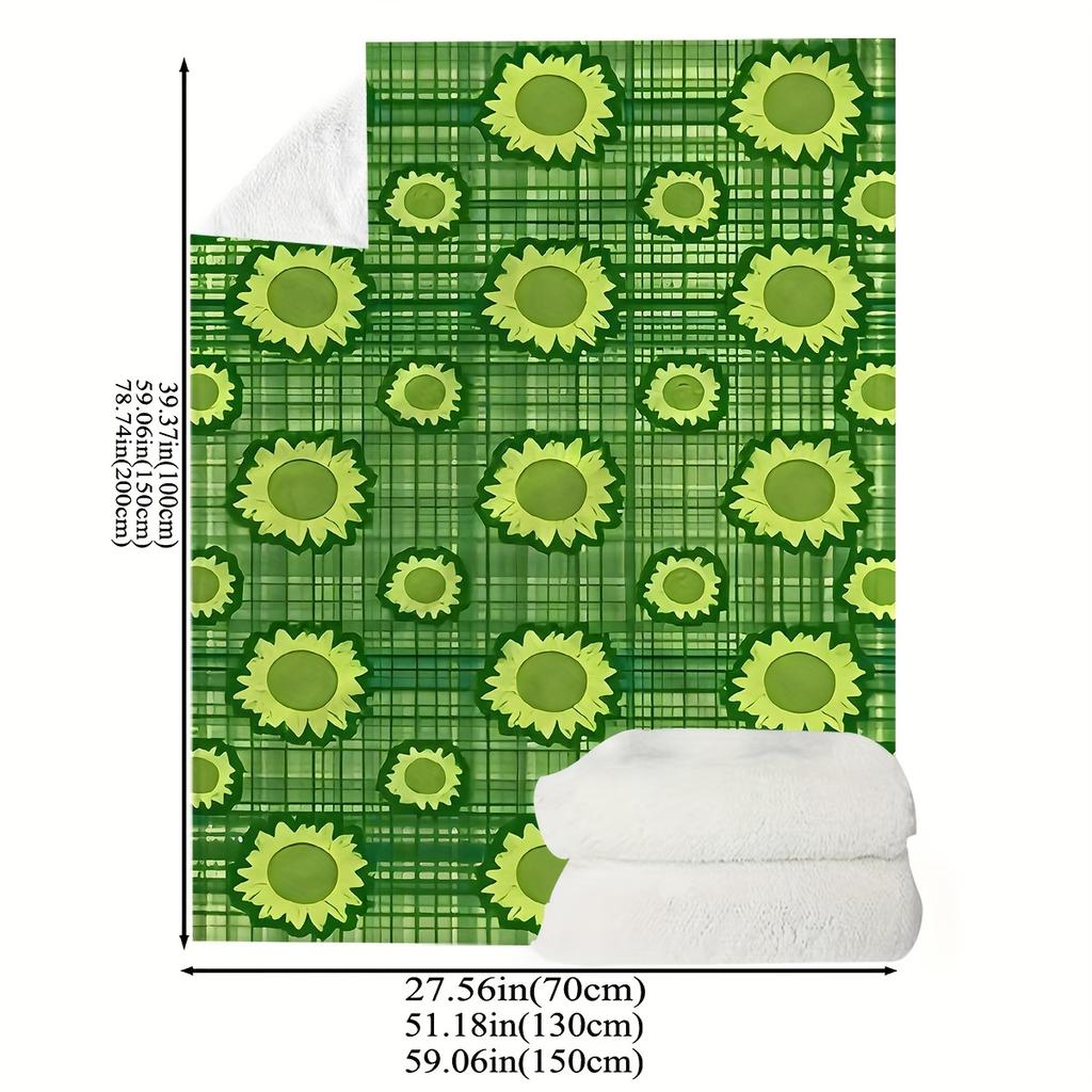 Ganzjahres- Flanell-Kuscheldecke | Grünes florales geometrisches Muster | Ultra-weiches Polyester | Vielseitig einsetzbar für Bett, Sofa & Camping