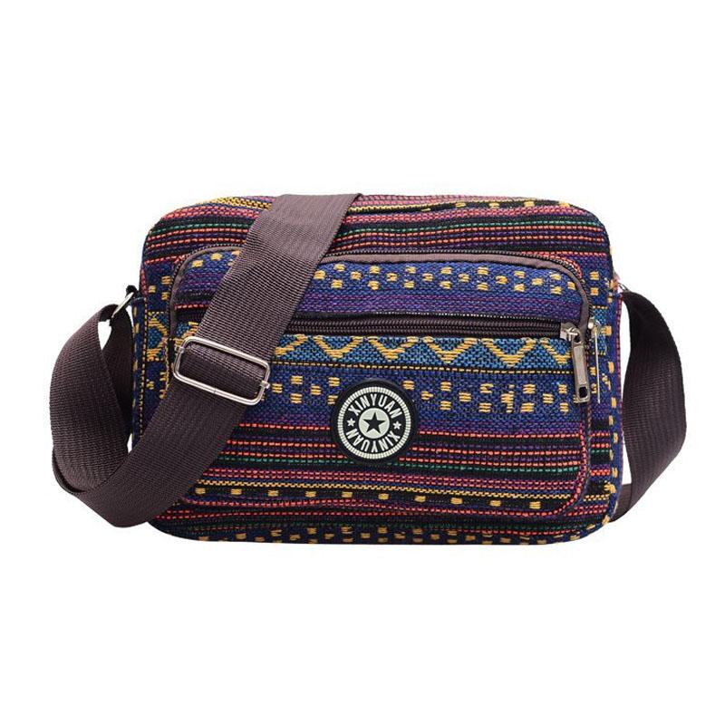 Multi Layer Messenger Bag Women 2024 Striped Canvas Single Bag Woman Mobile Phone Crossbody Bag Nylon Oxford Shoudler Bag