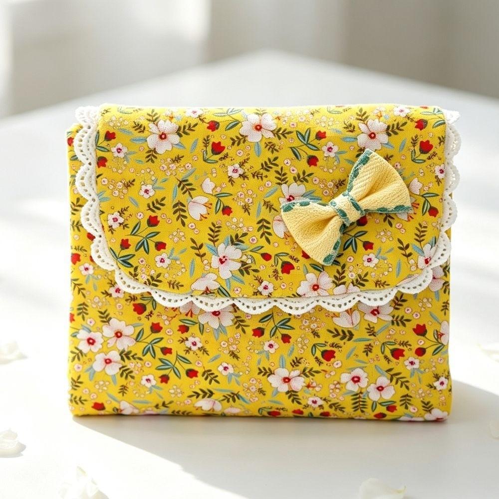 Three-fold Cosmetic Bag Floral Data Cables Organizer Portable Coin Purse for Students Girls
