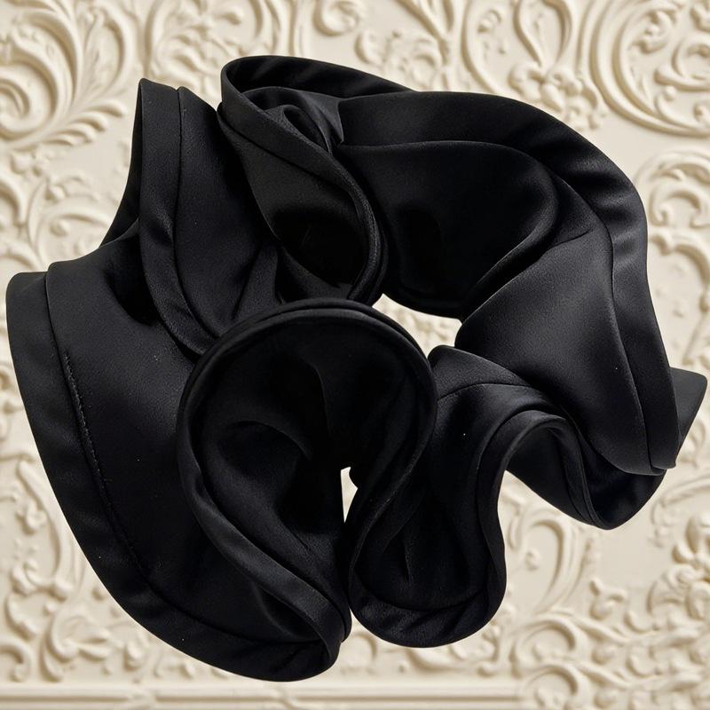 Роскошная французская атласная оверсайз резинка для волос с рюшами по краю чёрный