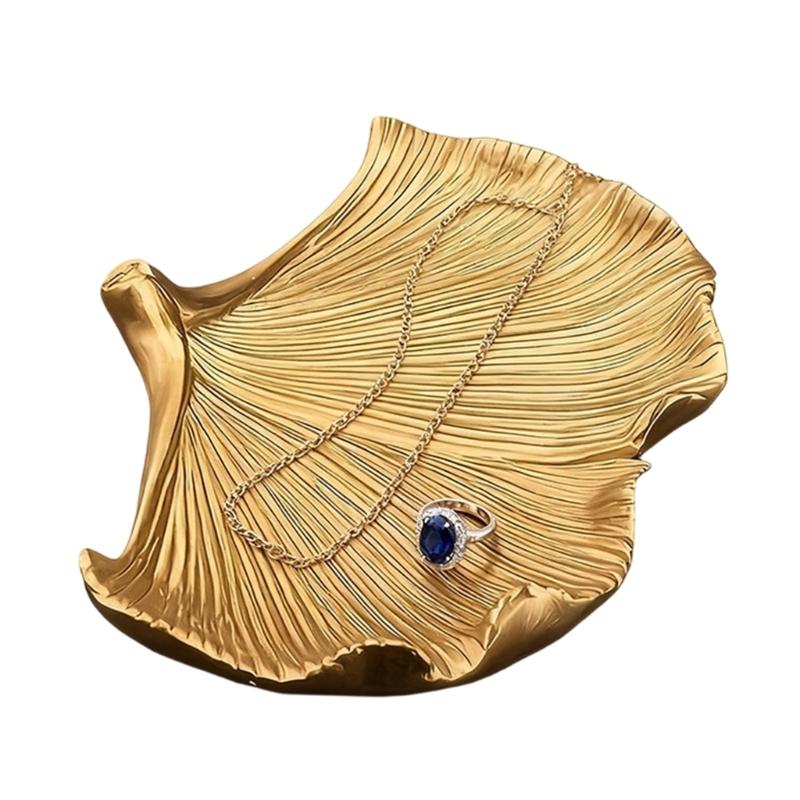 Gold Decorative Tray for Home Decors Leaf Shape Key Tray Entryway Decors Leave Jewelry Organizers Trinket Dish