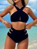 Cikini Solid Color Halter Neck Vacation Matching Bikini Set And Swim Trunks Two-Piece Bikini Set,Summer Beach