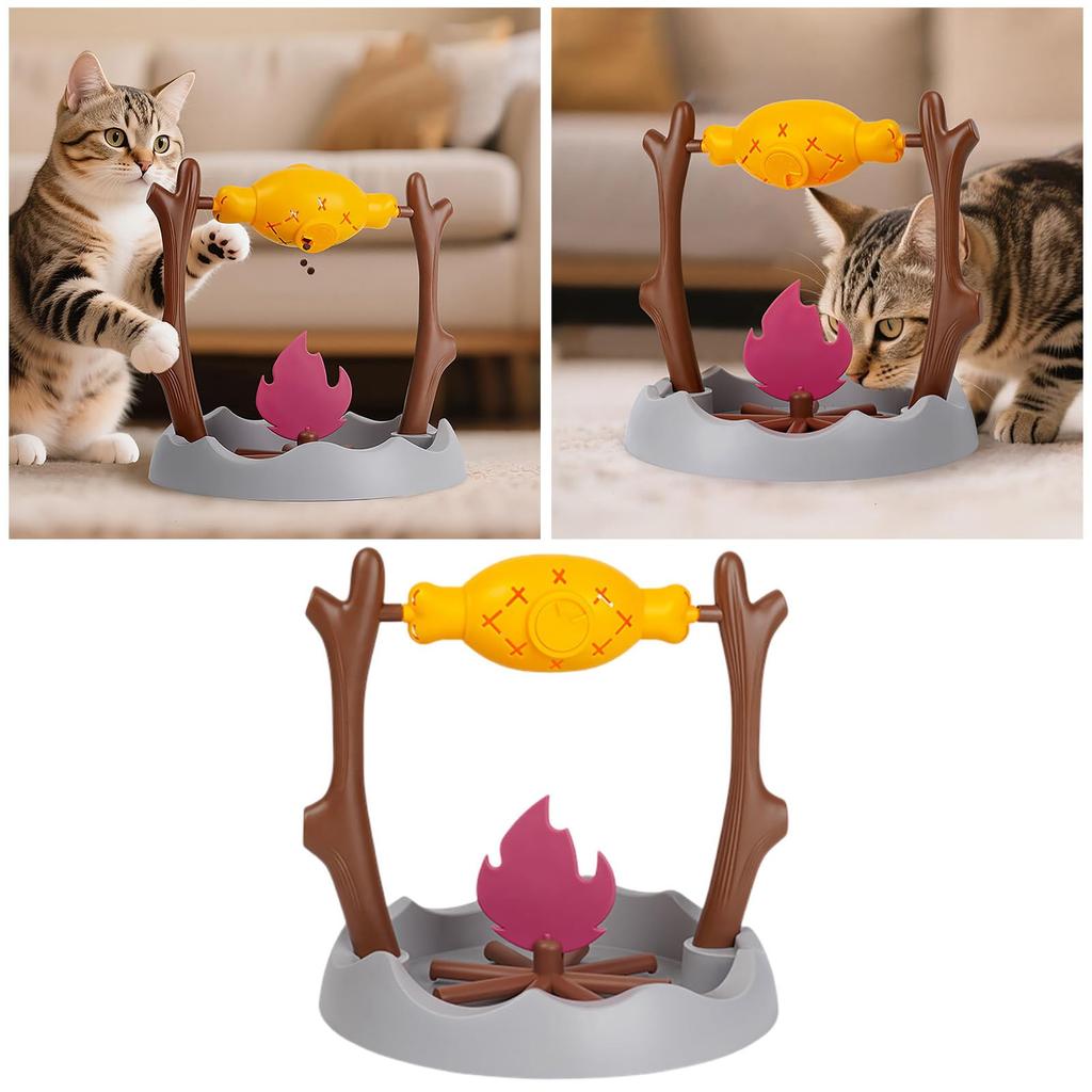 Dispenser, Dry Food Dispenser, Slow Feeder, Unique Rotatable Roast And Flame, Interactive Slow Food Puzzle Feeder For Indoor Cats Dogs Puppy (Brown)