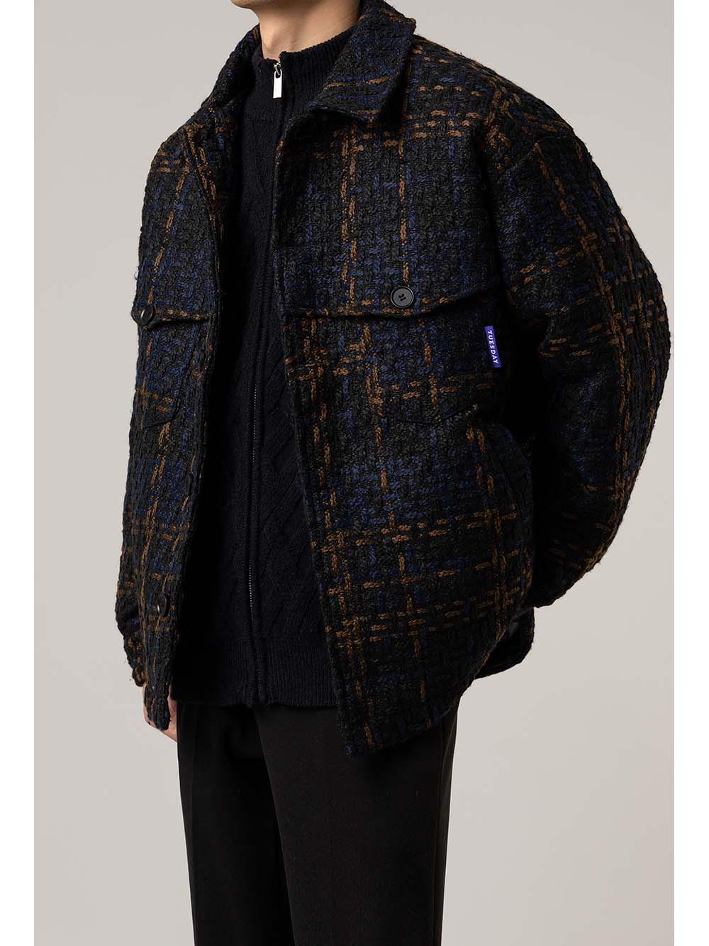 Мужская зимняя клетчатая куртка с лацканами и утиным пухом - Теплая, легкая, свободного кроя, модный стиль XL (175-200 jin) кофейный